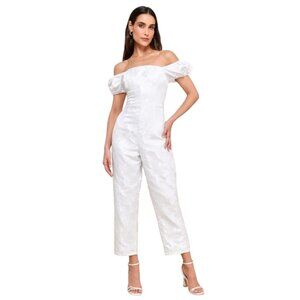 Lulus White Off the Shoulder Cropped Jumpsuit NWT Size Medium Wedding Jumpsuit